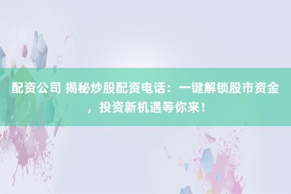配资公司 揭秘炒股配资电话：一键解锁股市资金，投资新机遇等你来！