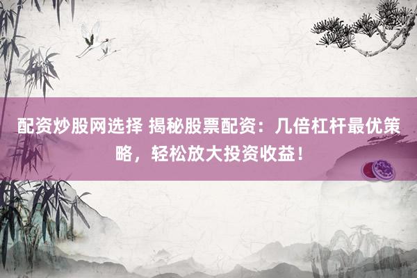 配资炒股网选择 揭秘股票配资：几倍杠杆最优策略，轻松放大投资收益！
