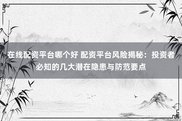 在线配资平台哪个好 配资平台风险揭秘：投资者必知的几大潜在隐患与防范要点