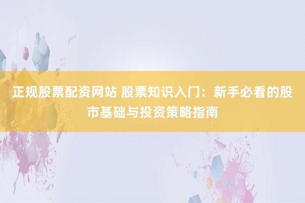 正规股票配资网站 股票知识入门：新手必看的股市基础与投资策略指南